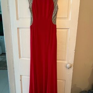 Xscape Red Maxi Dress with Silver Details